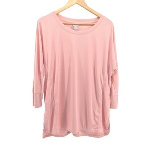 Chicos Coral Pink 3/4 Sleeve Relaxed Fit Tunic Top Size 2 Large Active Lounge